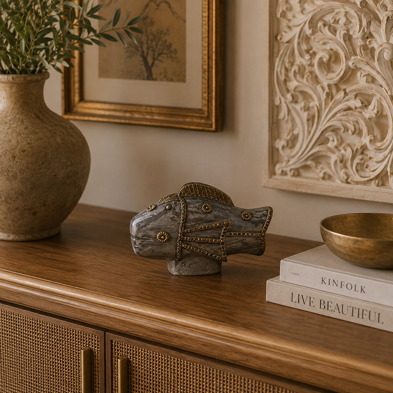 Figura Decorativa Pez Matsya en Madera - BOUTIQUEDELAINDIAENCOLOMBIA