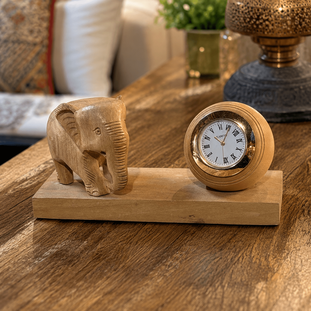 Figura Decorativa Reloj Gaja en Madera - BOUTIQUEDELAINDIA