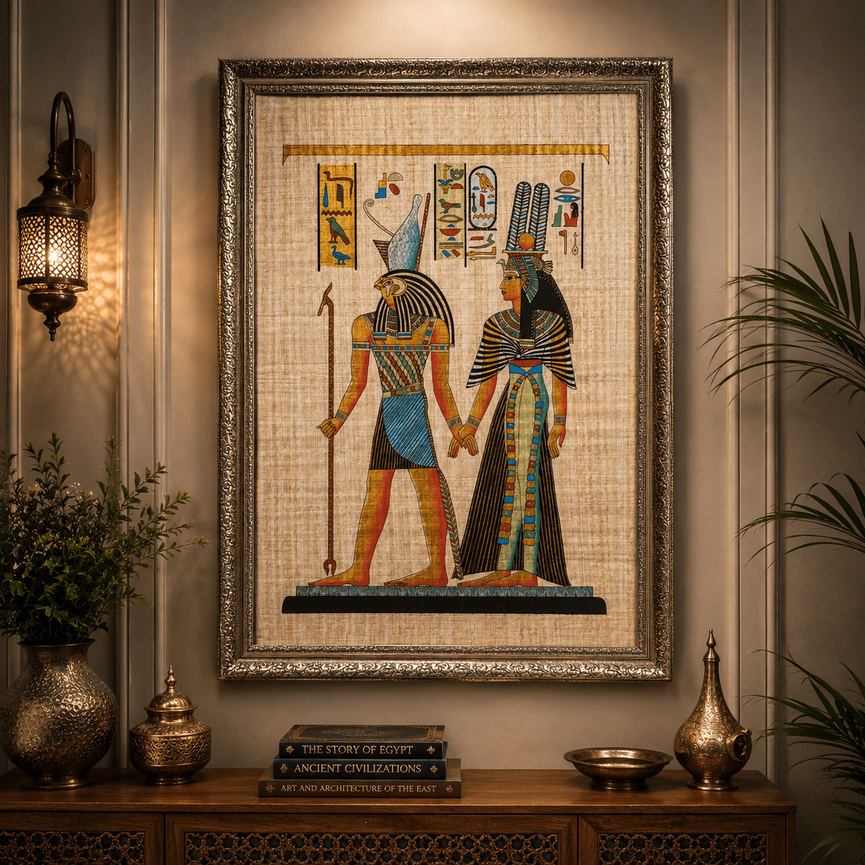 Cuadro Egipcio Horus y Reina Real Grande - BOUTIQUEDELAINDIA