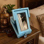 Joyero Artesanal Nila Azul con Espejo Plegable - BOUTIQUEDELAINDIA