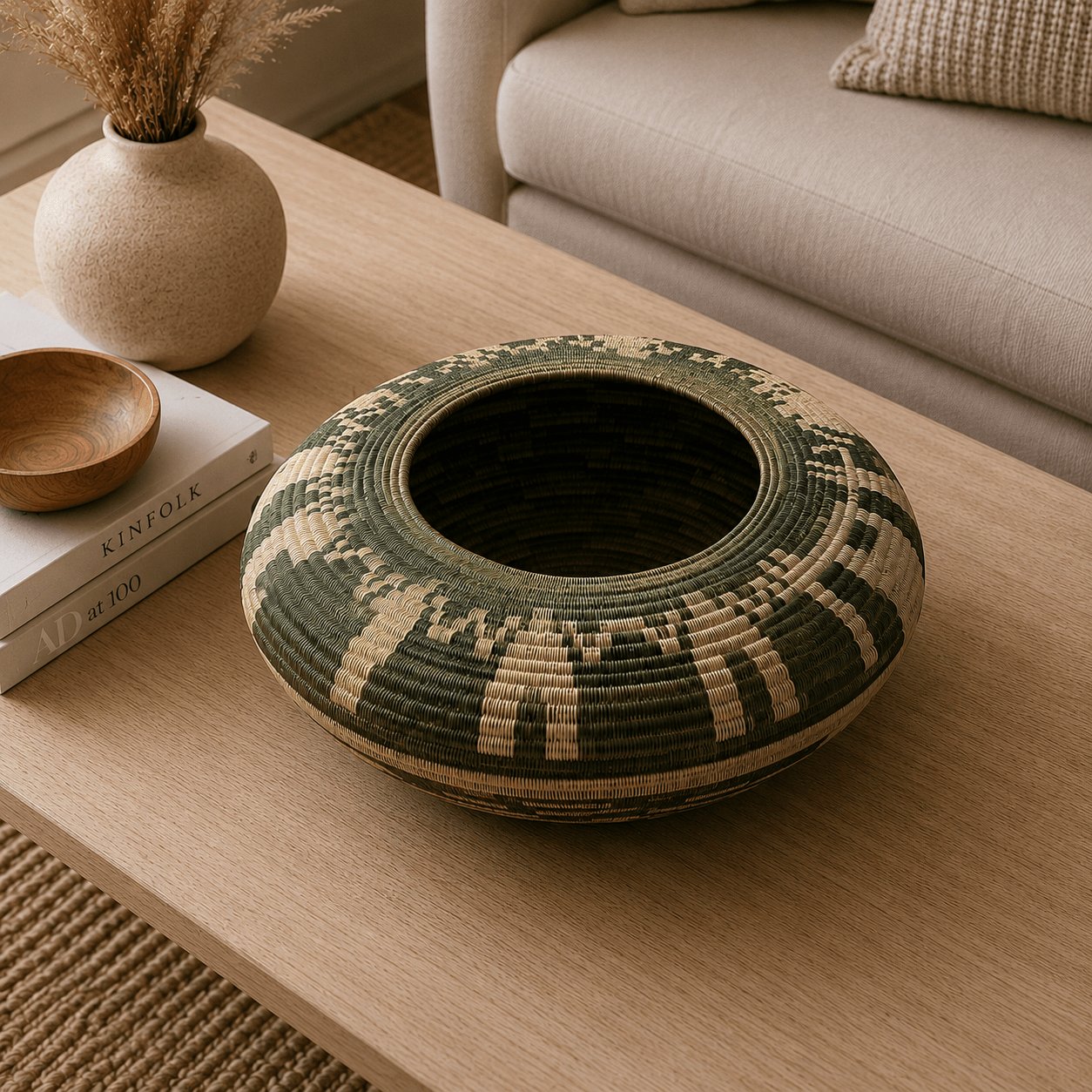 Canasto de Mesa Artesanal Werrengue Yara Verde Oliva - BOUTIQUEDELAINDIA