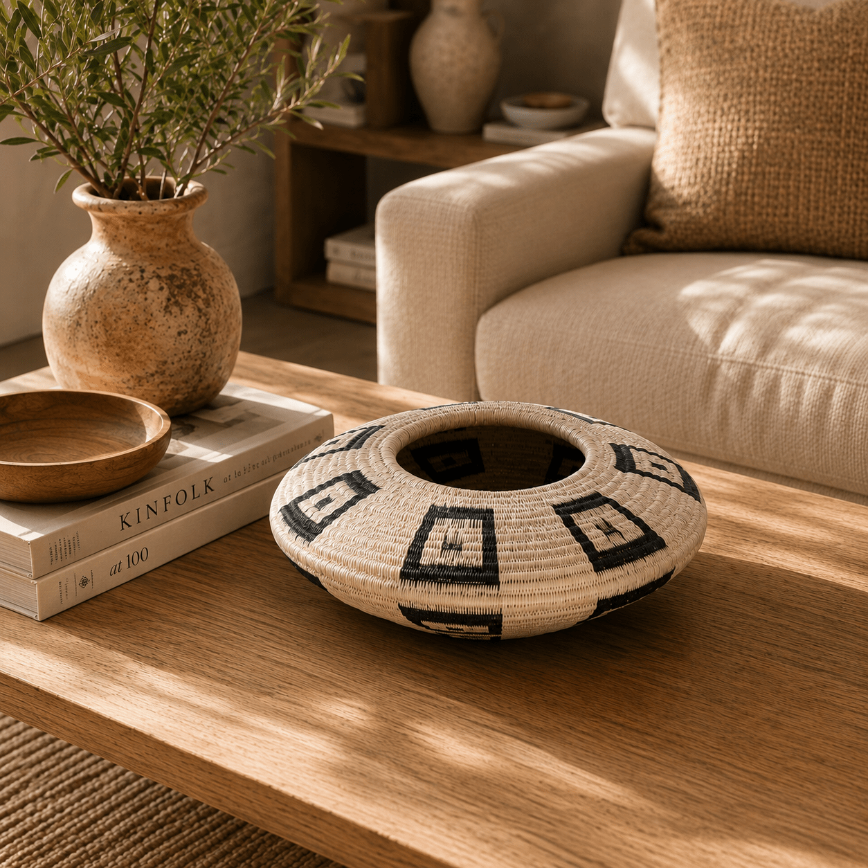 Canasto de Mesa Artesanal Werrengue Naira Blanco y Negro - BOUTIQUEDELAINDIA