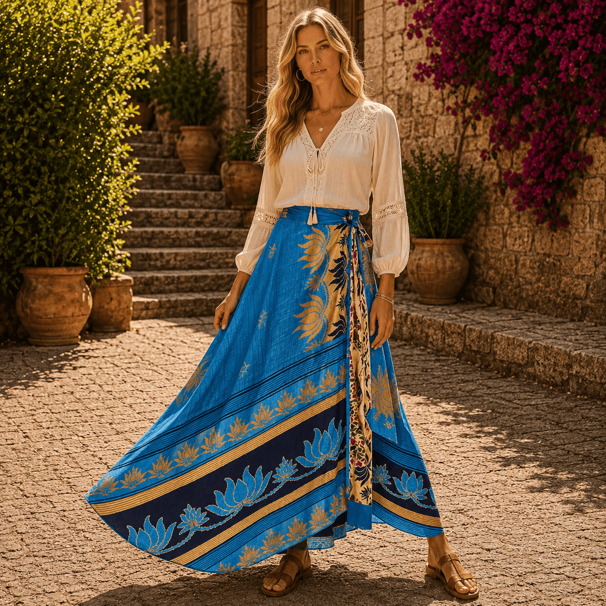 Falda Mágica Larga Kamala Azul Doble Faz - BOUTIQUEDELAINDIA