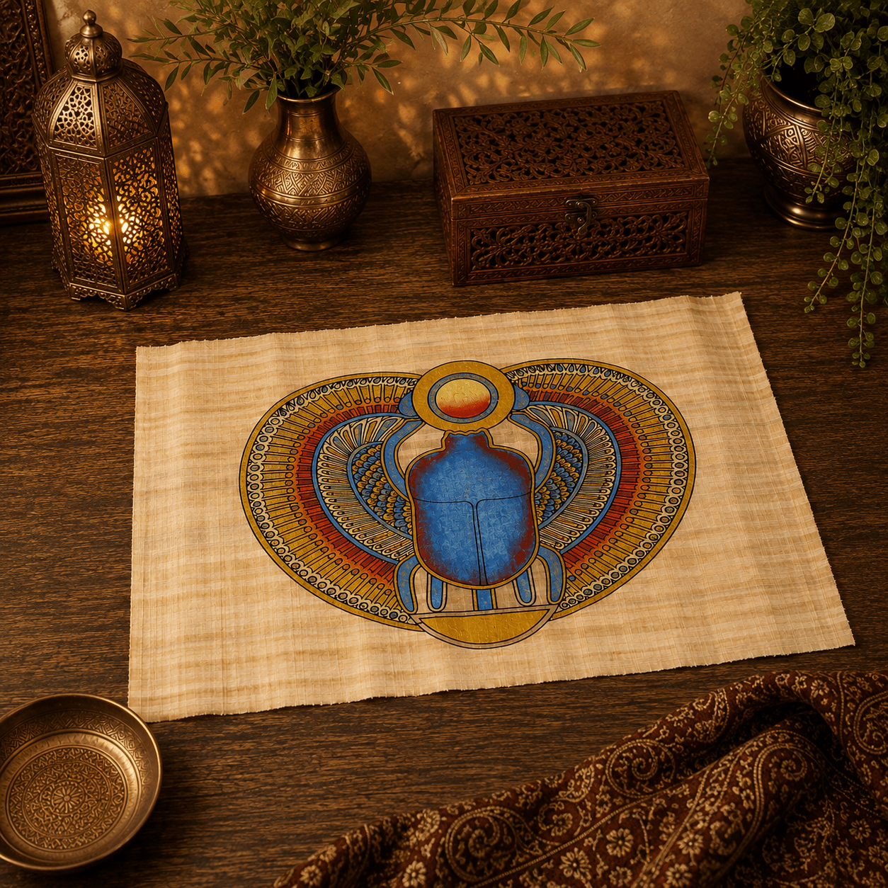 Papiro Egipcio Escarabajo Sagrado Khepri - BOUTIQUEDELAINDIA