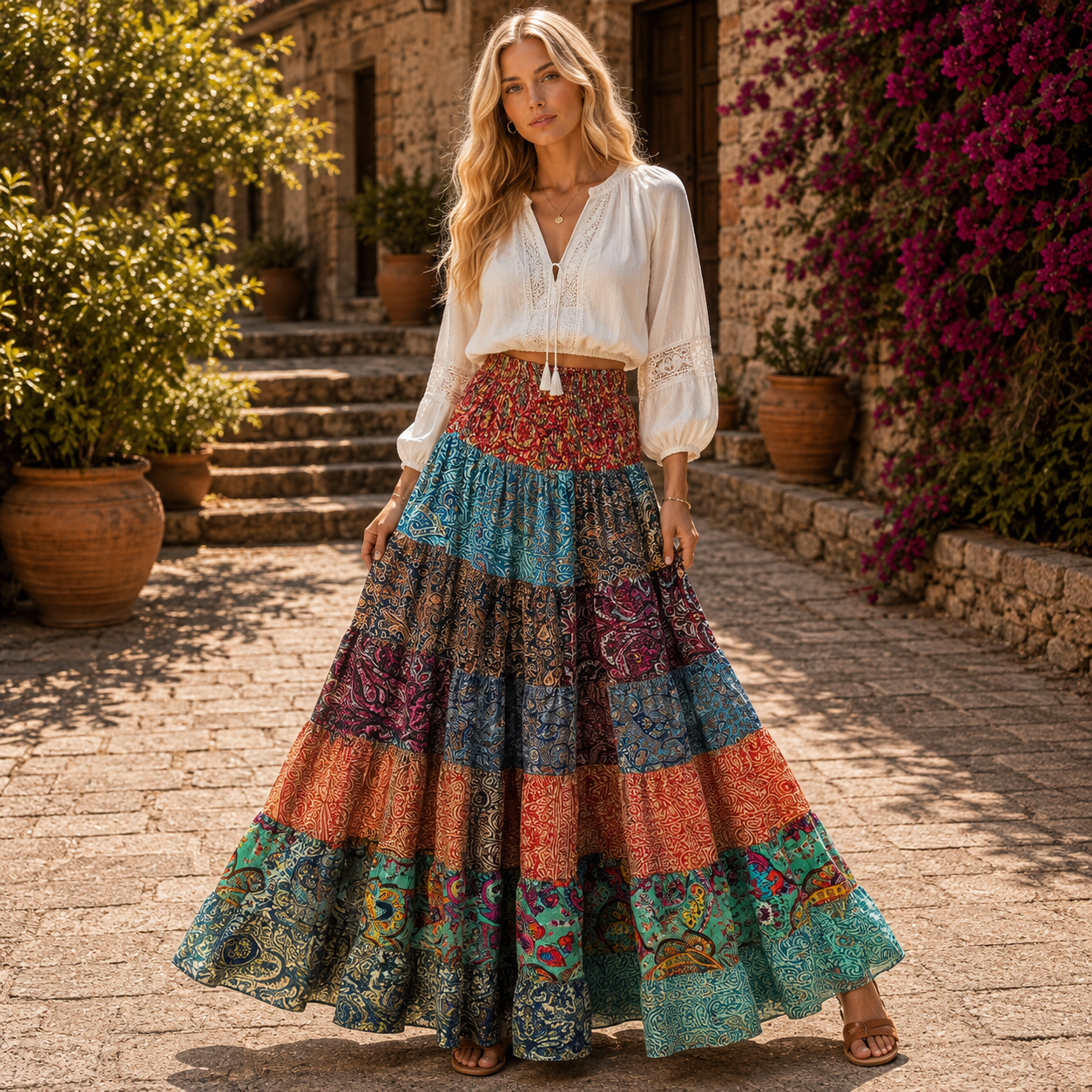 Falda hindú, falda seda, falda patchwork, falda oriental - BOUTIQUEDELAINDIA