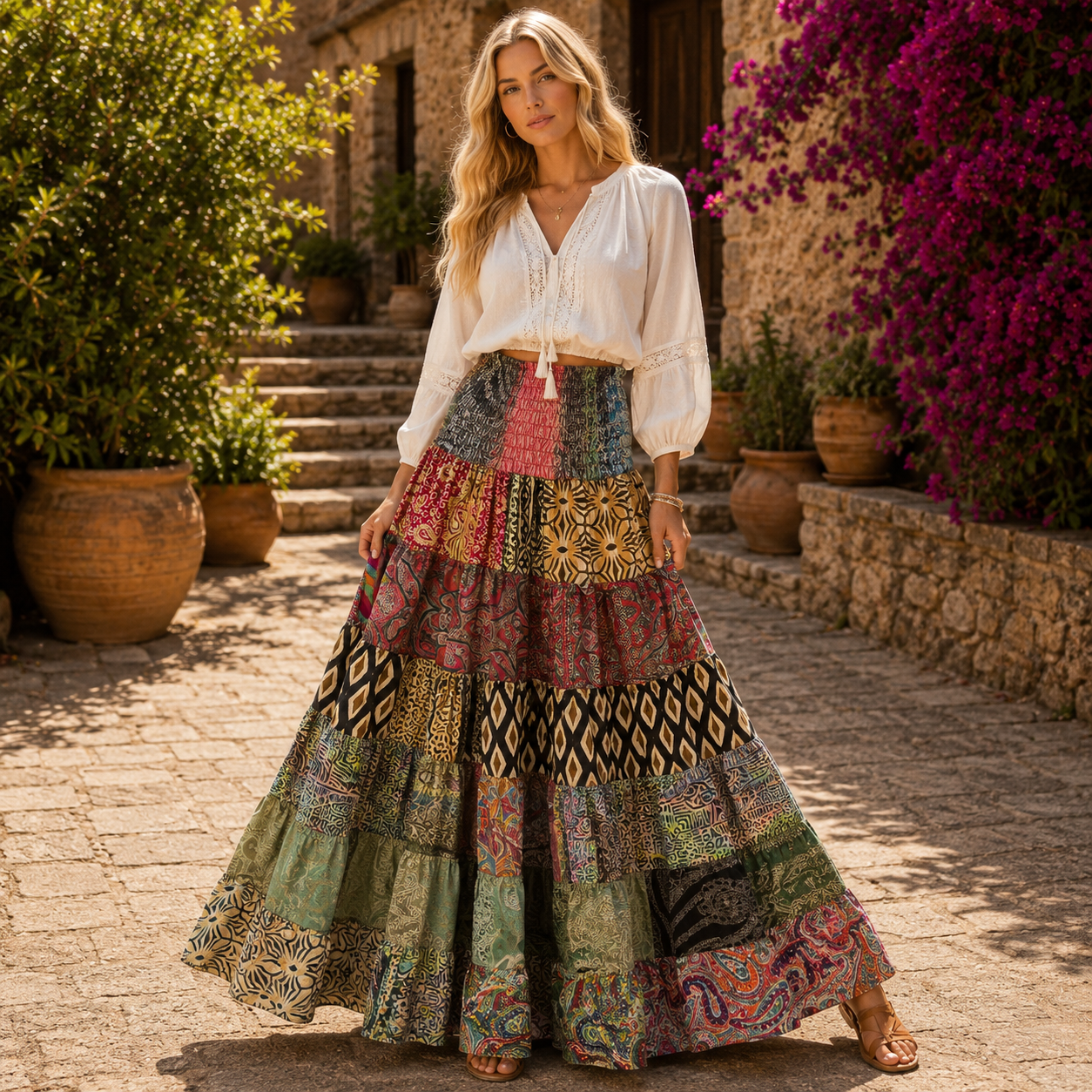 Falda hindú, falda seda, falda patchwork, falda oriental - BOUTIQUEDELAINDIA