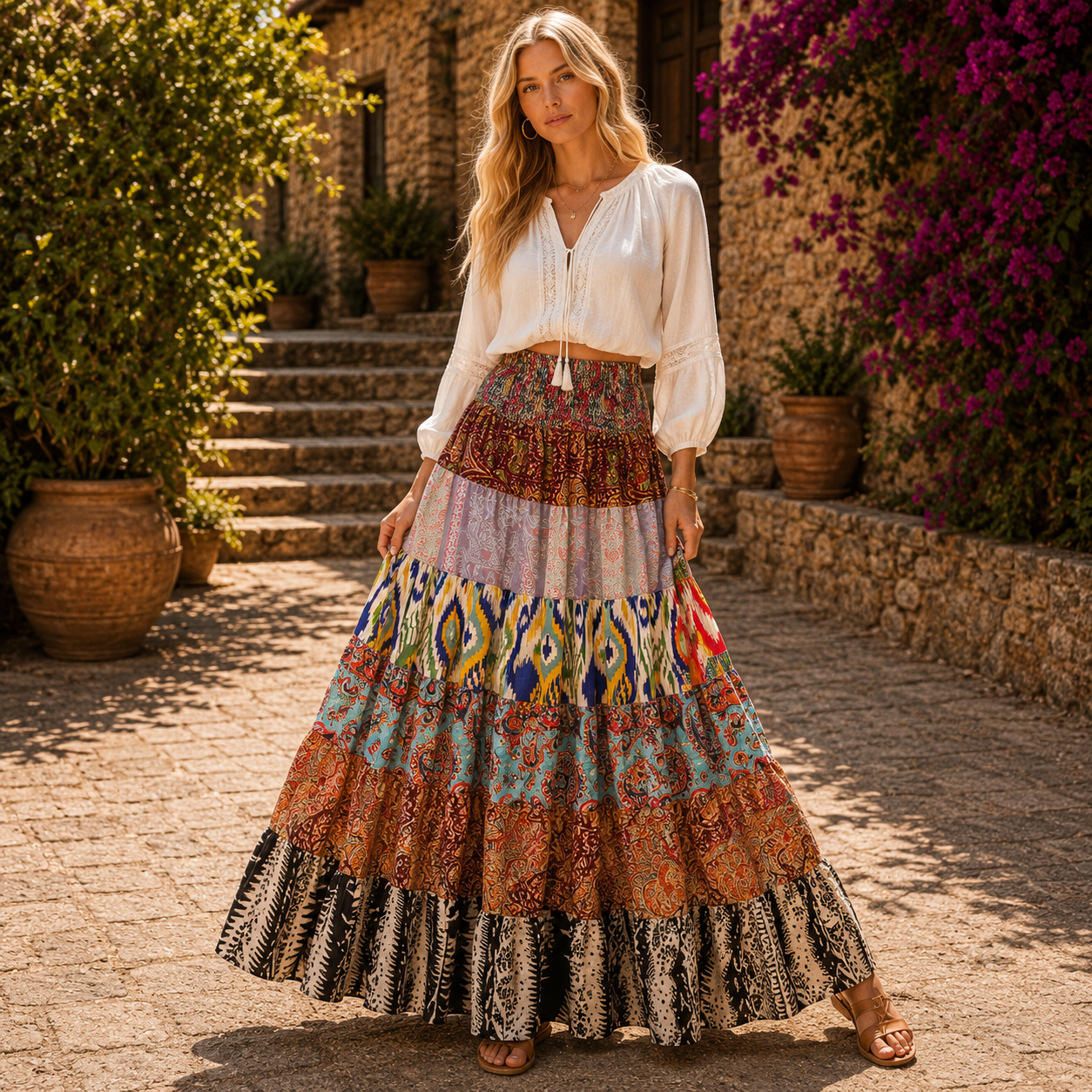 Falda hindú, falda seda, falda patchwork, falda oriental - BOUTIQUEDELAINDIA