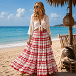 Falda Larga Devi Carmesí en Algodón Artesanal - BOUTIQUEDELAINDIA