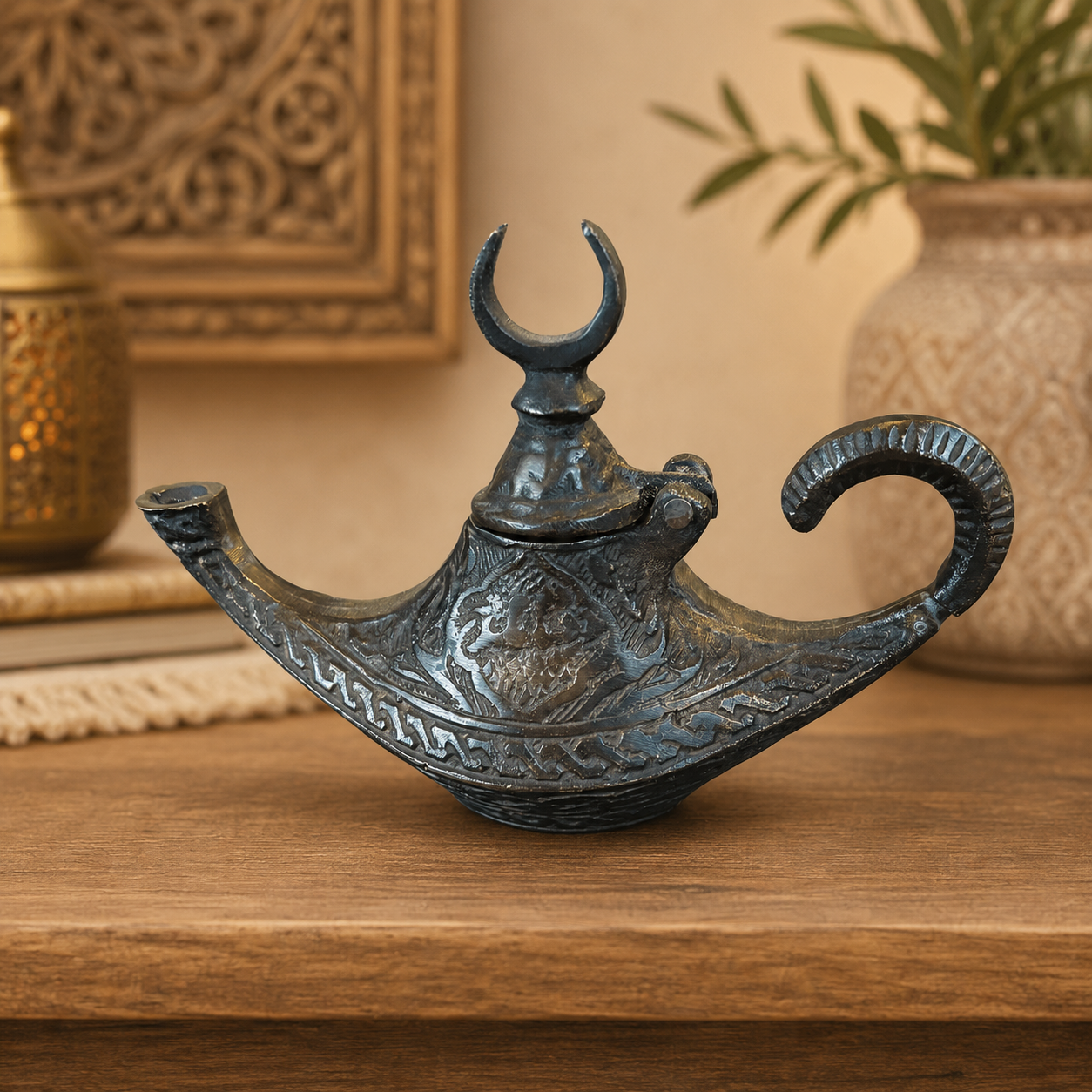 Lámpara mágica de Aladino en Metal - BOUTIQUEDELAINDIAENCOLOMBIA