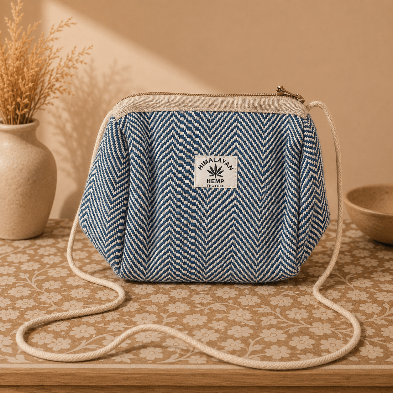 Bolso Cosmetiquero Himalaya de Hemp Azul - BOUTIQUEDELAINDIA