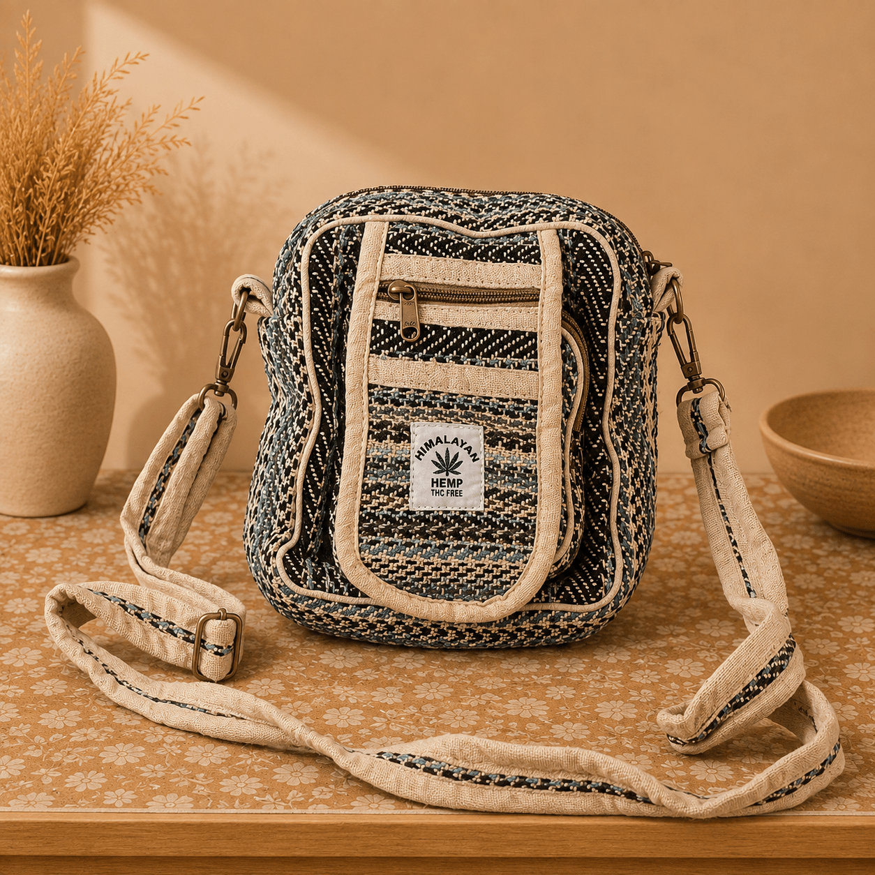 Bolso Bandolera Himalaya de Hemp en Tonos Neutros - BOUTIQUEDELAINDIA