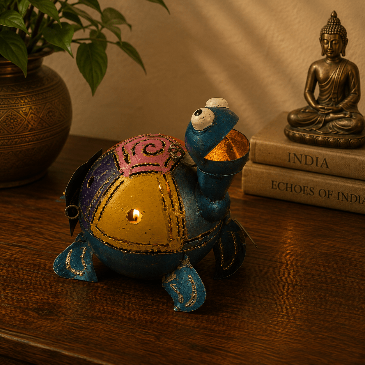Porta vela Decorativo Tortuga Colorida en Metal - BOUTIQUEDELAINDIA