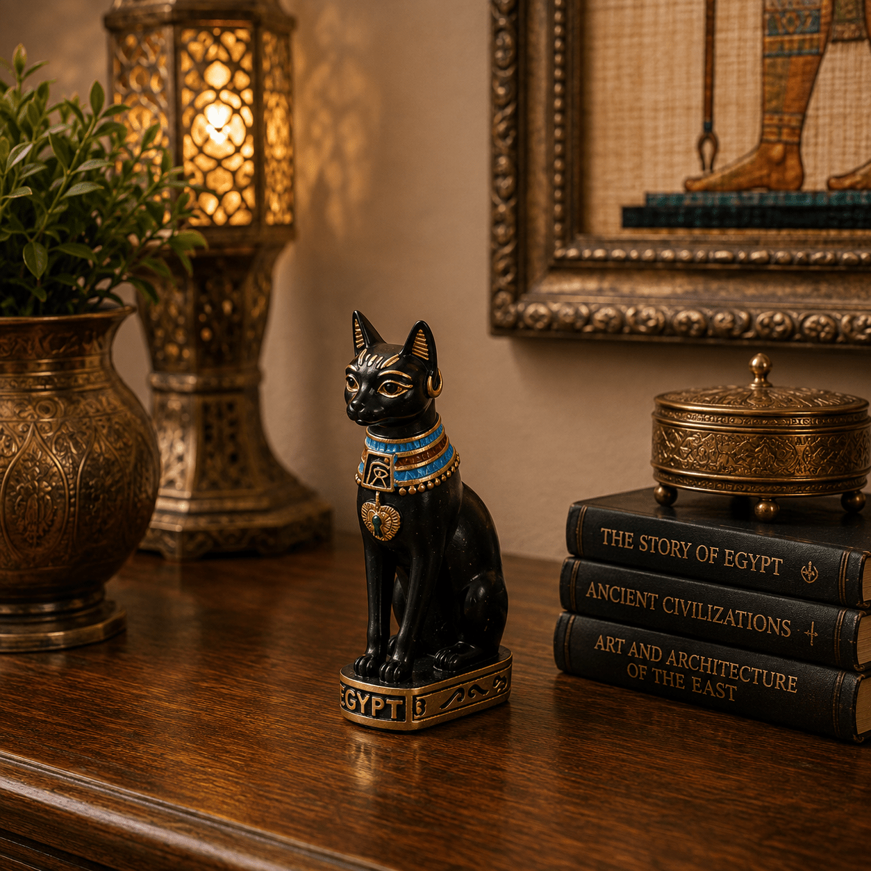 Figura Decorativa Egipcia Bastet Guardiana de Protección Mediana - BOUTIQUEDELAINDIA