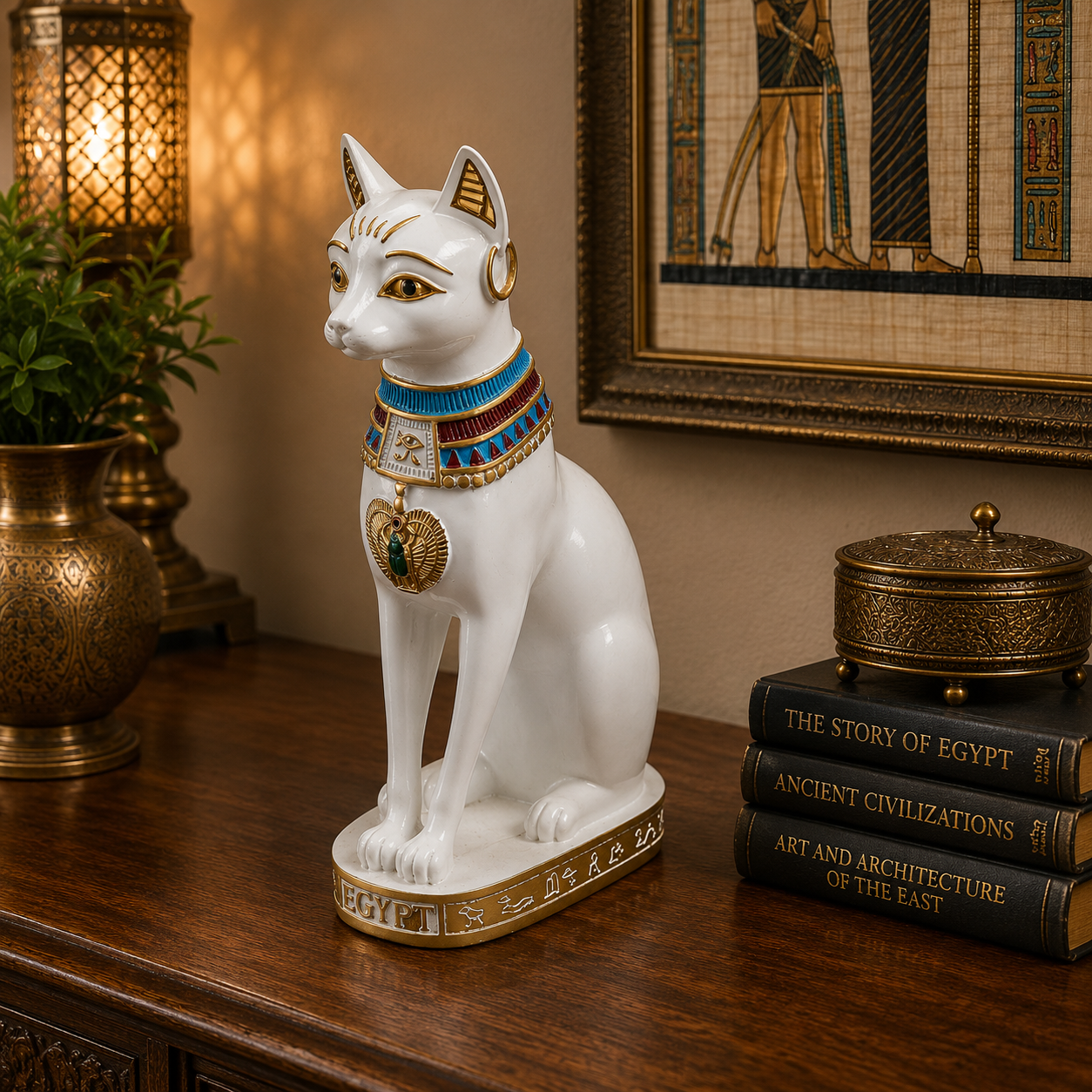 Figura Egipcia Bastet Blanca de Armonía y Luz - BOUTIQUEDELAINDIA