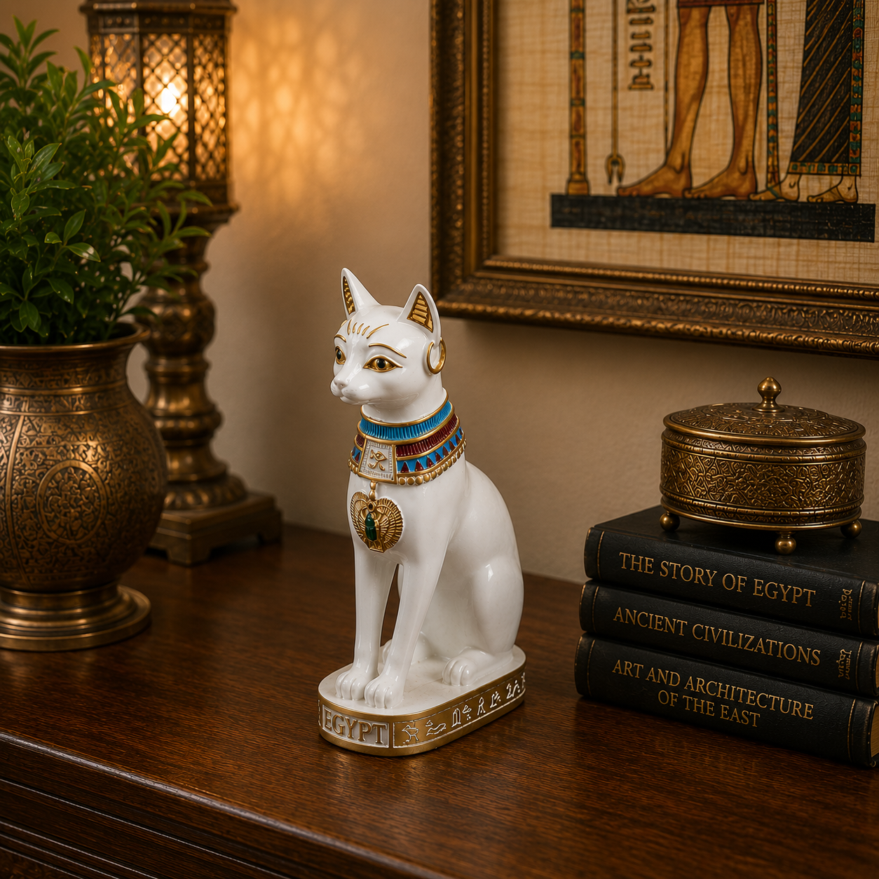 Figura Egipcia Bastet Blanca de Armonía y Luz - BOUTIQUEDELAINDIA