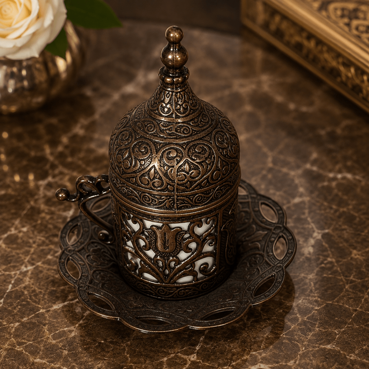 Set de Té Oriental con Bandeja Ornamentada - BOUTIQUEDELAINDIA