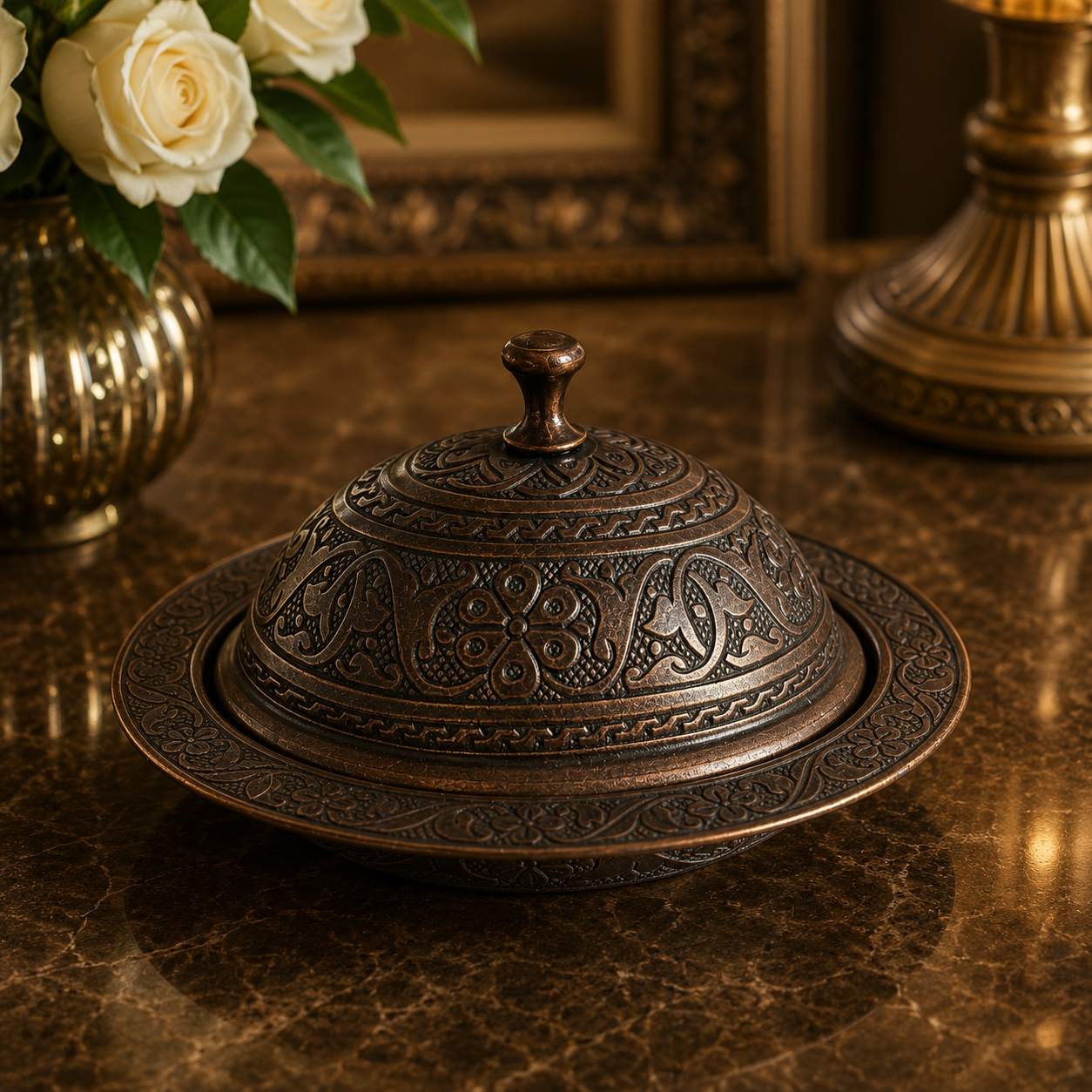 Set de Té Oriental con Bandeja Ornamentada - BOUTIQUEDELAINDIA