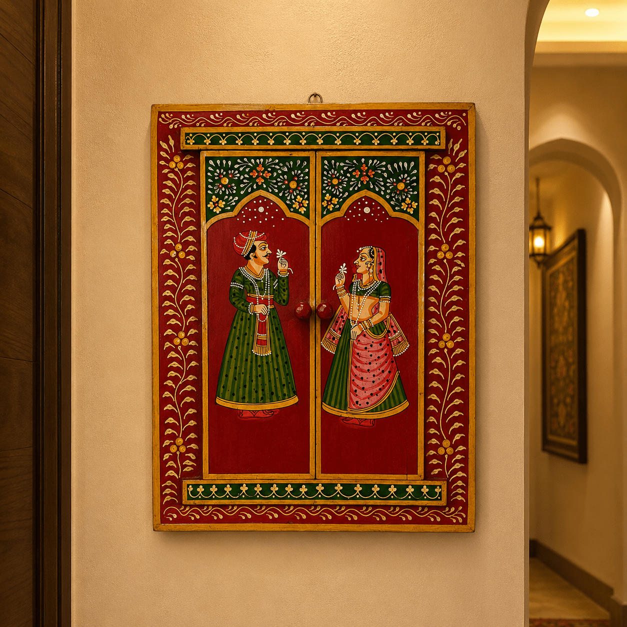Espejo Decorativo Artesanal con Puertas Pintadas a Mano - BOUTIQUEDELAINDIA