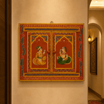 Espejo Artesanal con Puertas y Escena Oriental Pintada - BOUTIQUEDELAINDIA