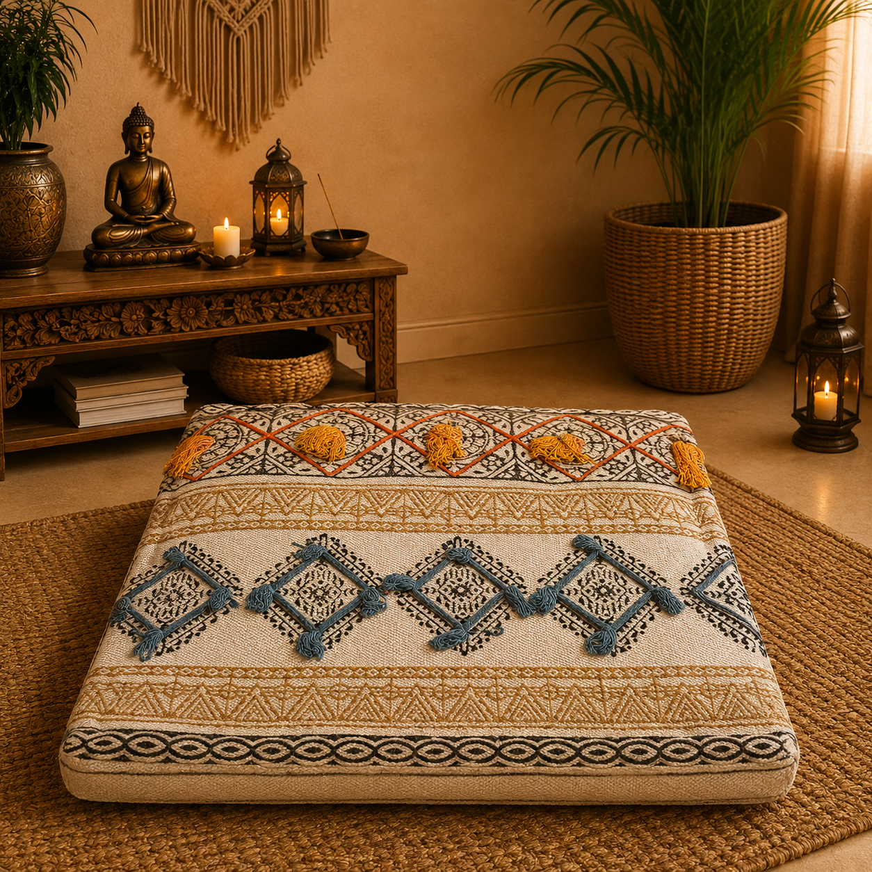 Cojín de Piso Oriental - Cojin bordado - Meditación - BOUTIQUEDELAINDIA