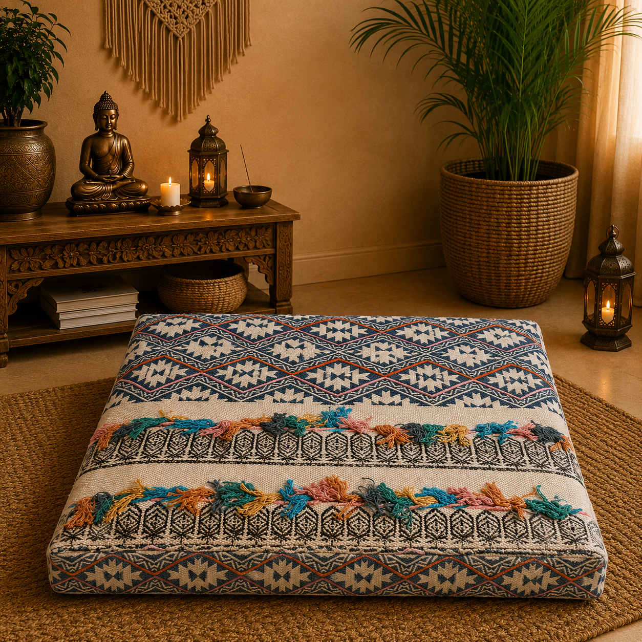Cojín de Piso Oriental - Cojin bordado - Meditación - BOUTIQUEDELAINDIA