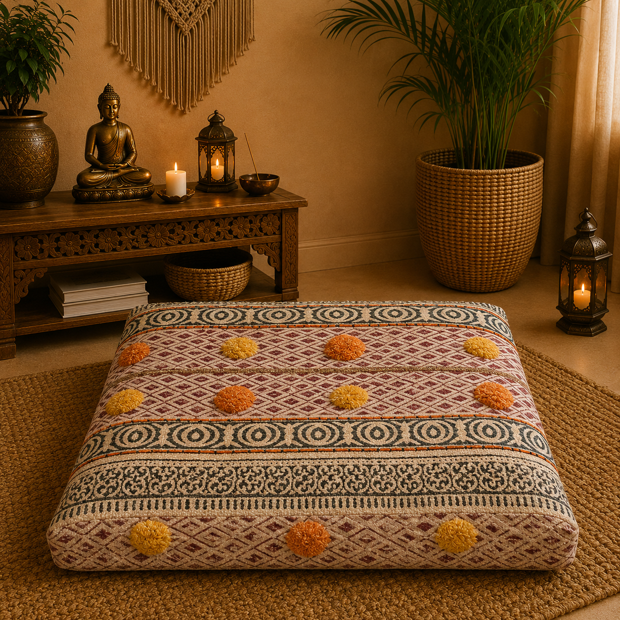 Cojín de Piso Oriental - Cojin bordado - Meditación - BOUTIQUEDELAINDIA