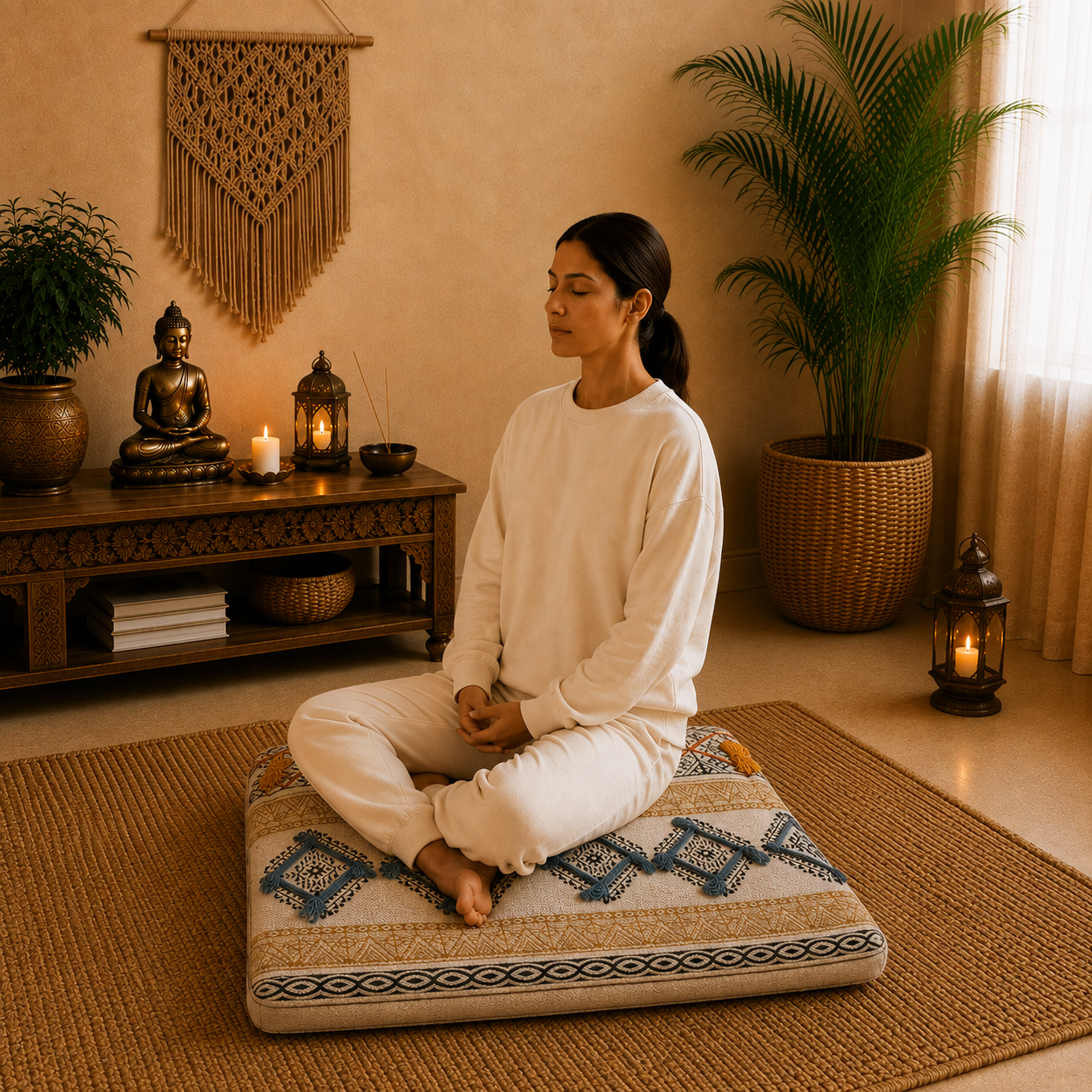 Cojín de Piso Oriental - Cojin bordado - Meditación - BOUTIQUEDELAINDIA
