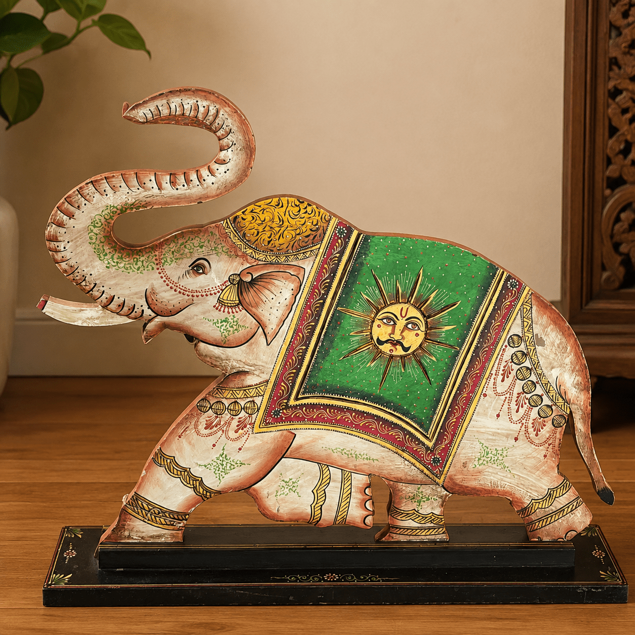 Figura Decorativa Elefante Grande de Madera Pintado a Mano - BOUTIQUEDELAINDIA