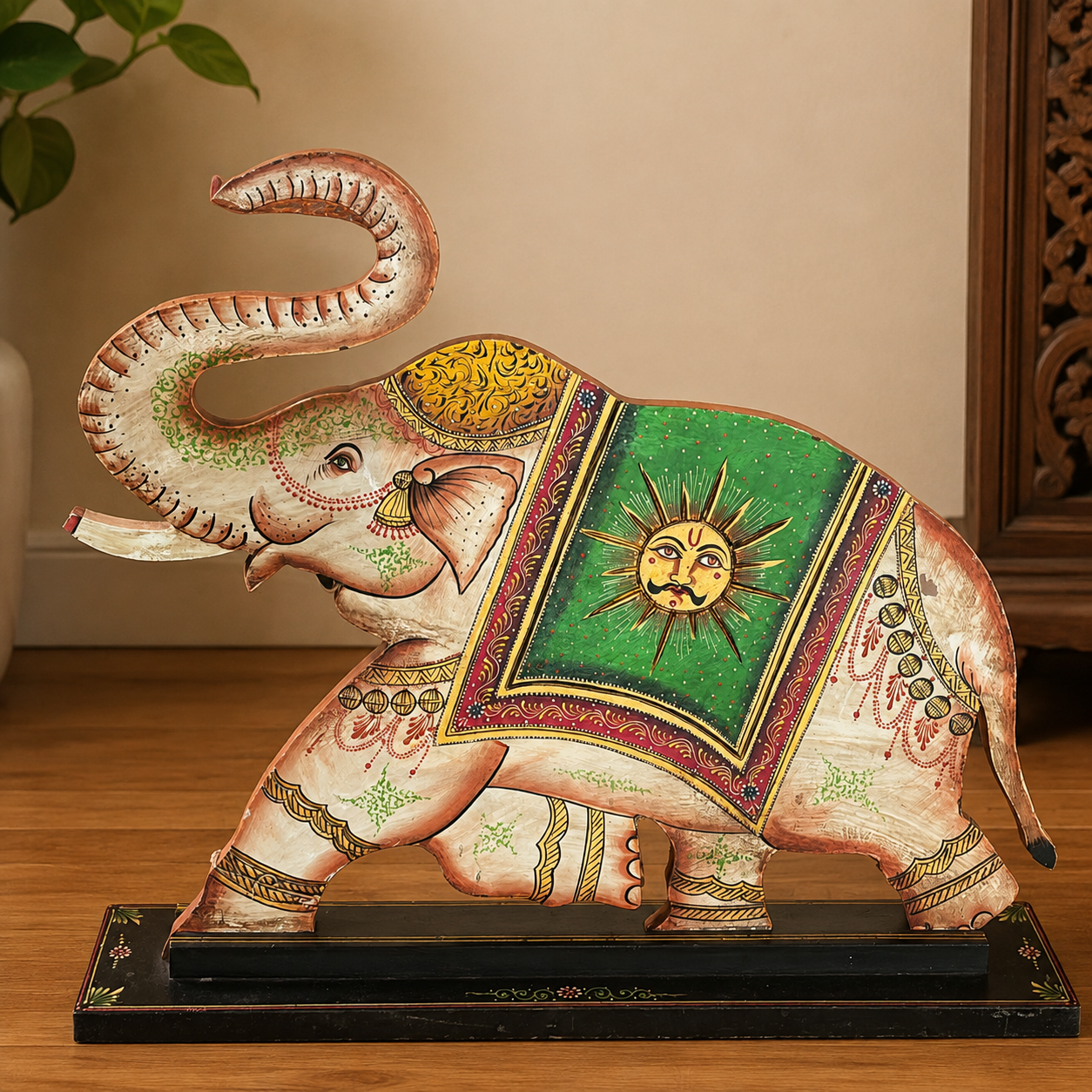 Figura Decorativa Elefante Grande de Madera Pintado a Mano - BOUTIQUEDELAINDIA
