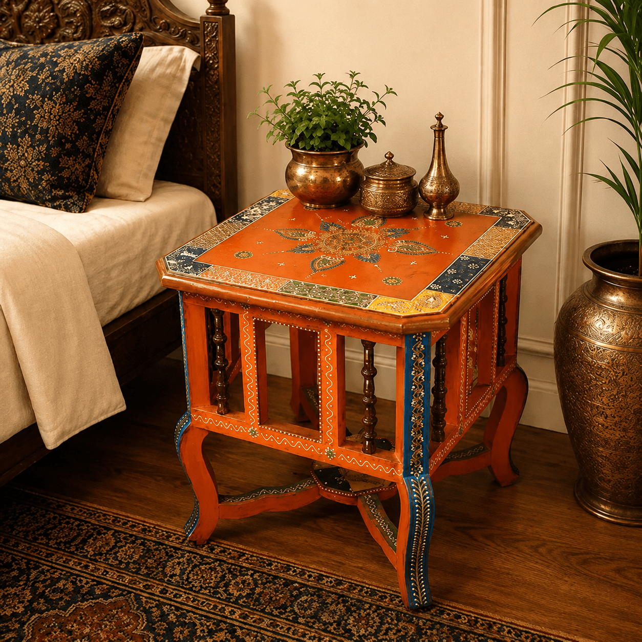 Mesa Auxiliar Artesanal Mandala Pintado - BOUTIQUEDELAINDIA