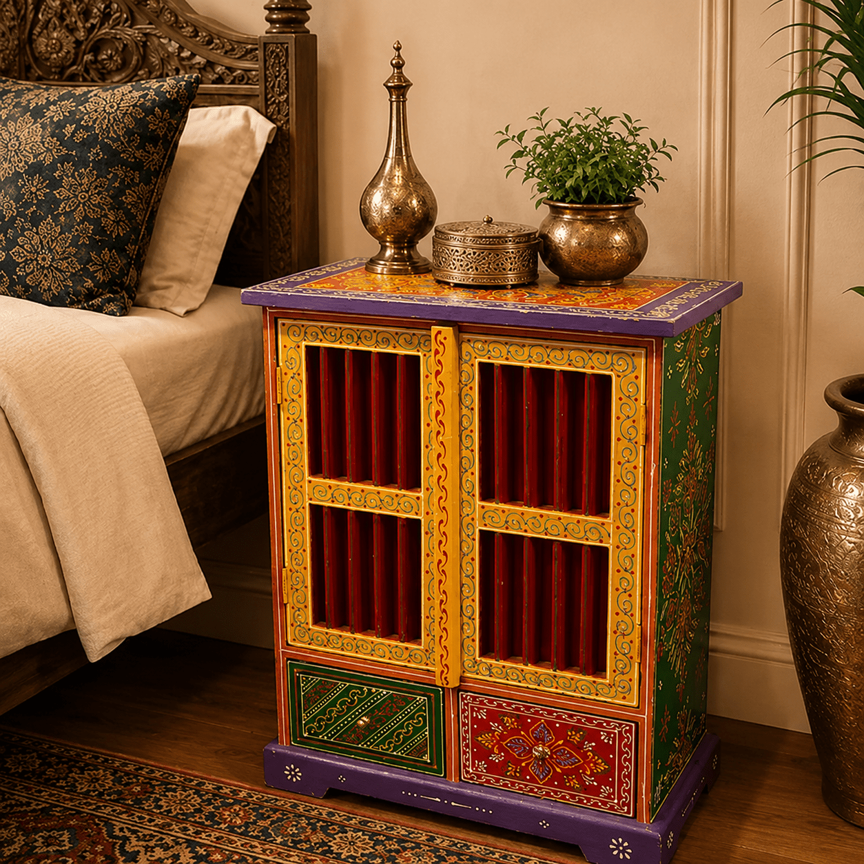 Mesa Gabinete Artesanal Rangoli Pushpa - BOUTIQUEDELAINDIA