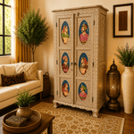 Armario Oriental Blanco con Arte de la Realeza Hindú - BOUTIQUEDELAINDIA