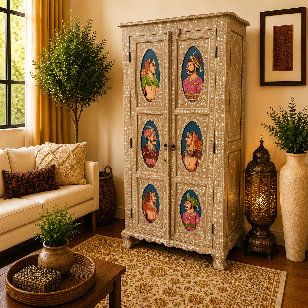 Armario Oriental Blanco con Arte Rajastán - BOUTIQUEDELAINDIA
