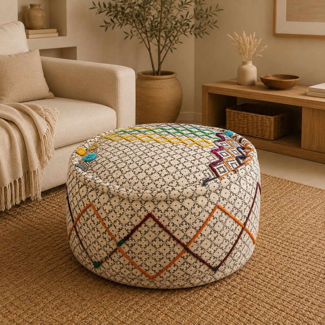 Puff Oriental Bordado de la India - BOUTIQUEDELAINDIAENCOLOMBIA
