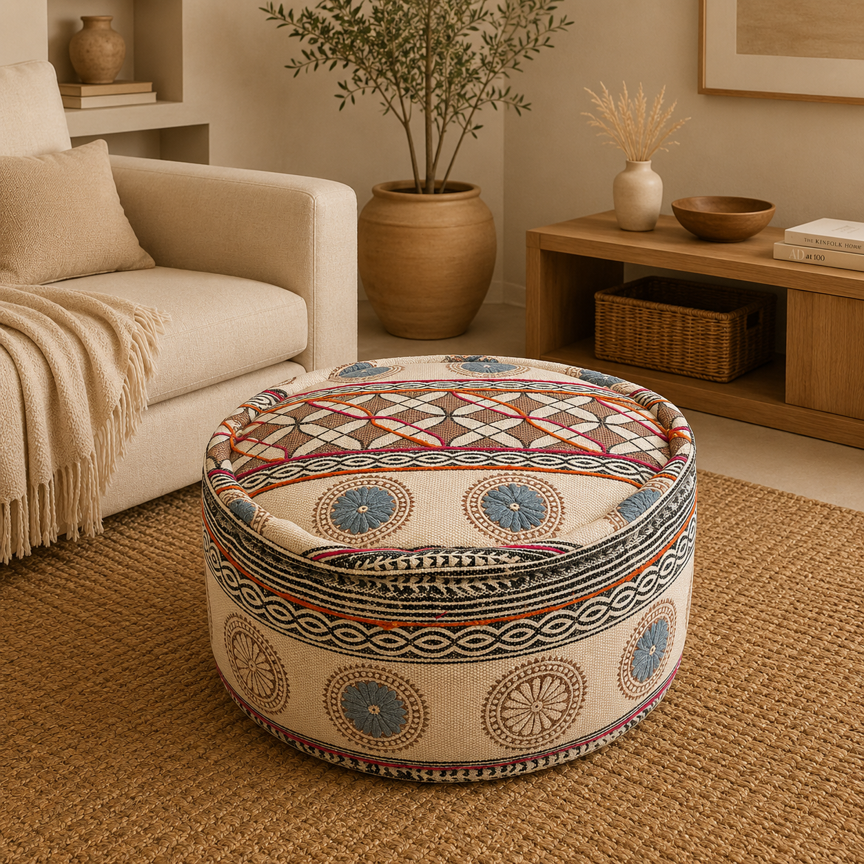 Puff Oriental Bordado de la India - BOUTIQUEDELAINDIAENCOLOMBIA