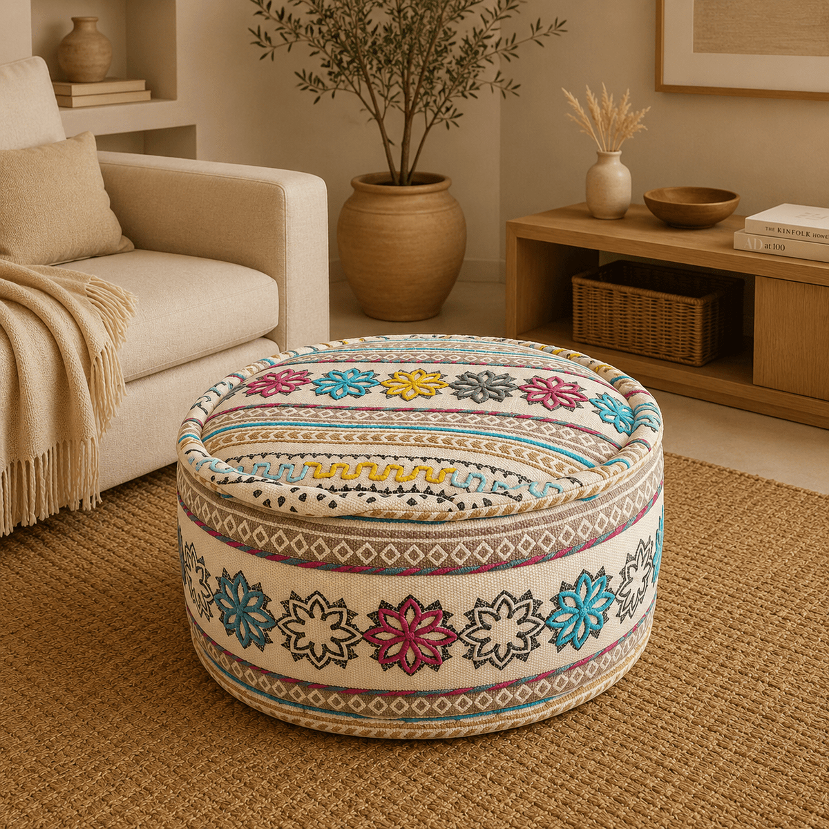 Puff Oriental Bordado Meera - BOUTIQUEDELAINDIA