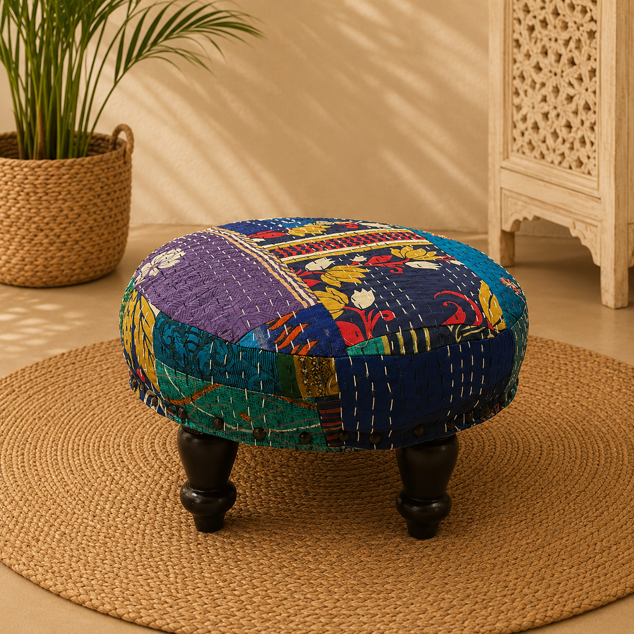 Butaca Patchwork Artesanal - Bucata con patas d emadera - BOUTIQUEDELAINDIA