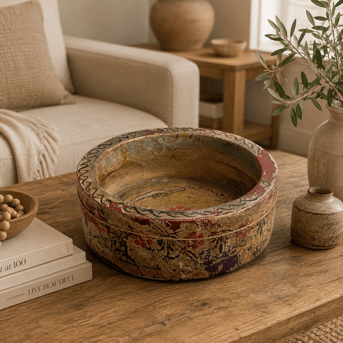 Bandeja Decorativa o Cuendo de Madera Pintado a Mano - BOUTIQUEDELAINDIA