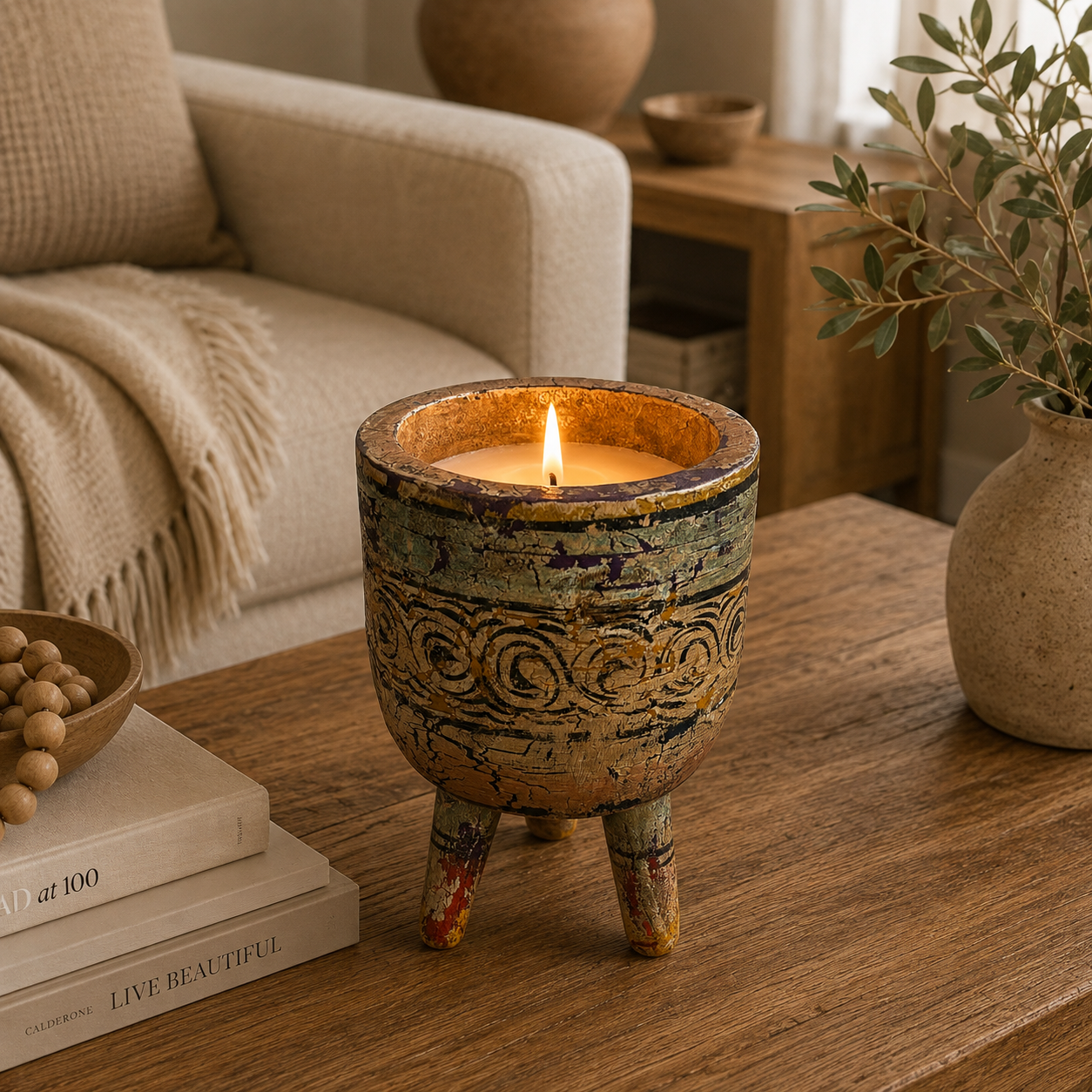 Portavela de Madera Artesanal con Patas - BOUTIQUEDELAINDIA