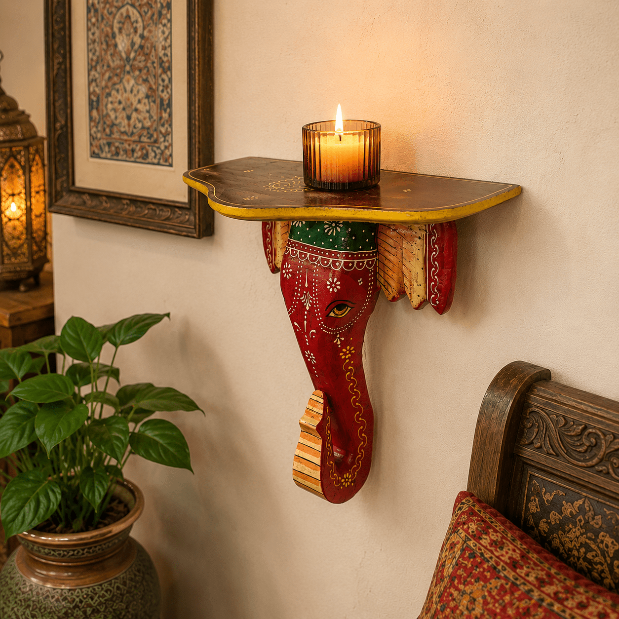 Repisa Decorativa Elefante Hindú Rojo Mediano - BOUTIQUEDELAINDIA