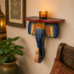 Repisa decorativa, madera, elefante artesanal, velas, figuras y decoración, oriental y étnica, cuadro hindú, Boutique de la India