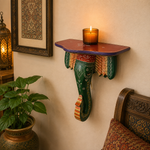 Repisa decorativa, madera, elefante artesanal, velas, figuras y decoración, oriental y étnica, cuadro hindú, Boutique de la India