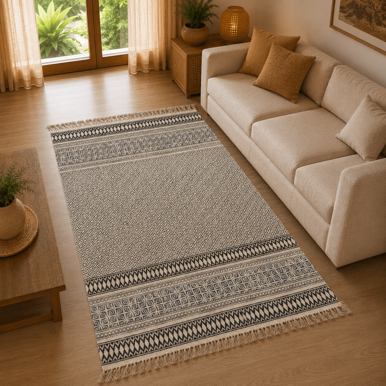 Tapete Artesanal Shivam Ébano Tribal - BOUTIQUEDELAINDIA