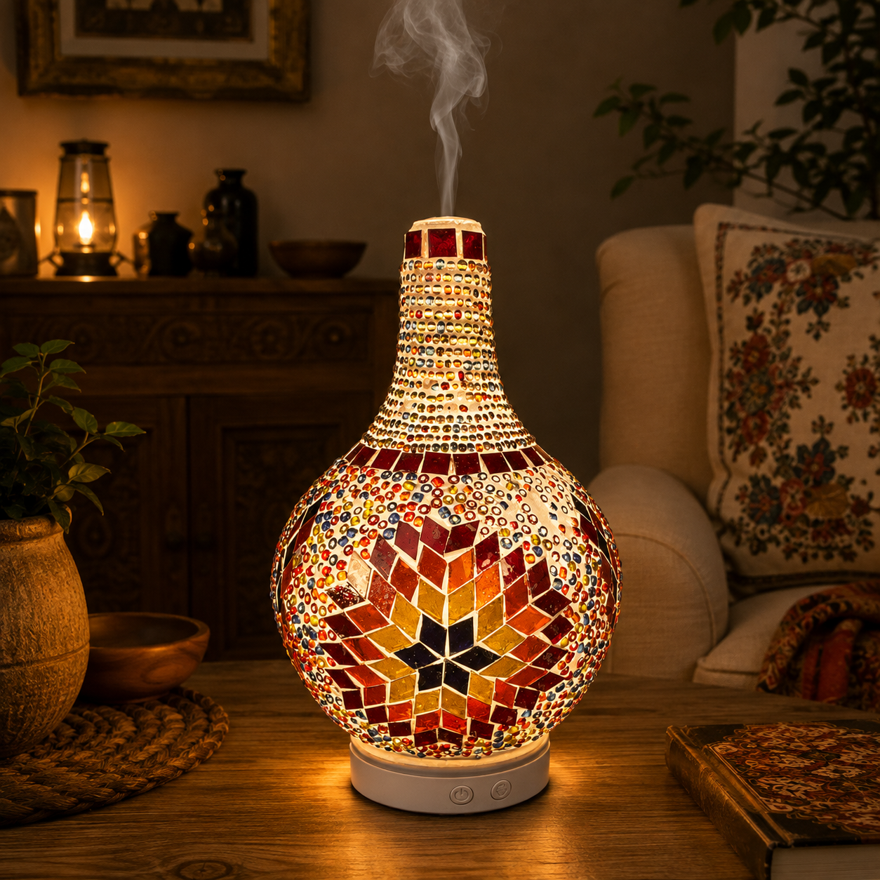 Lámpara turca mosaico, humidificador LED, difusor de aromas, Boutique de la India Colombia