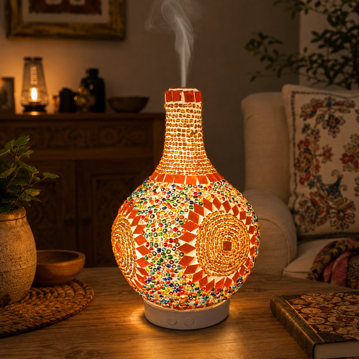 Lámpara turca mosaico, humidificador LED, difusor de aromas, Boutique de la India Colombia