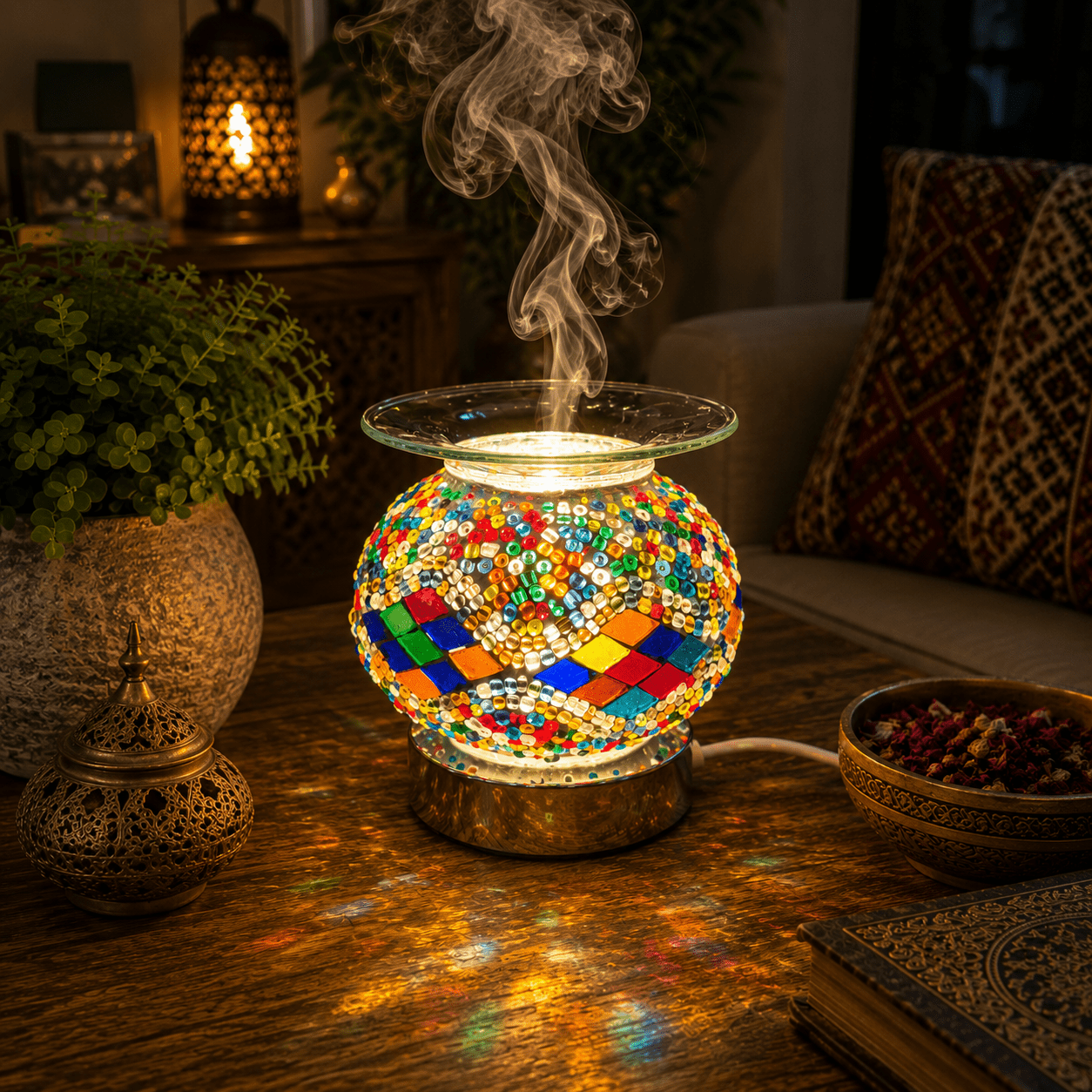 Lámpara Quemador de Esencias Turco Pequeño Arcoiris - BOUTIQUEDELAINDIA