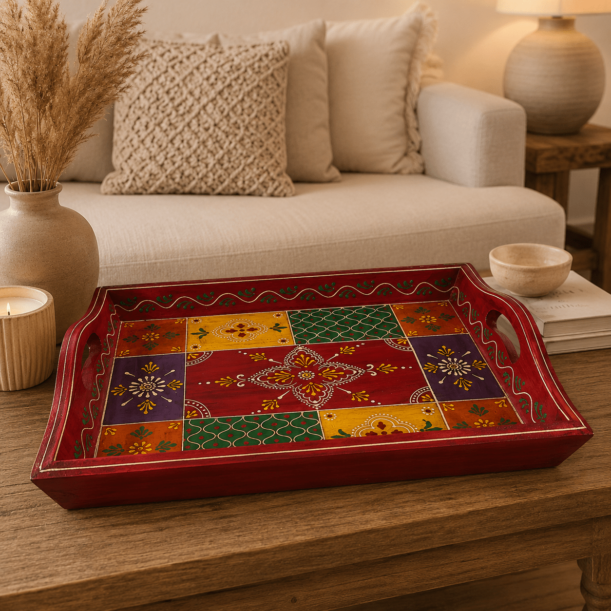 Bandeja Rajasthan Mosaico Tradicional Grande - BOUTIQUEDELAINDIA