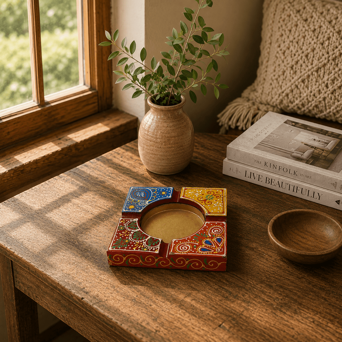 Cenicero Artesanal Jaipur en Madera - BOUTIQUEDELAINDIA