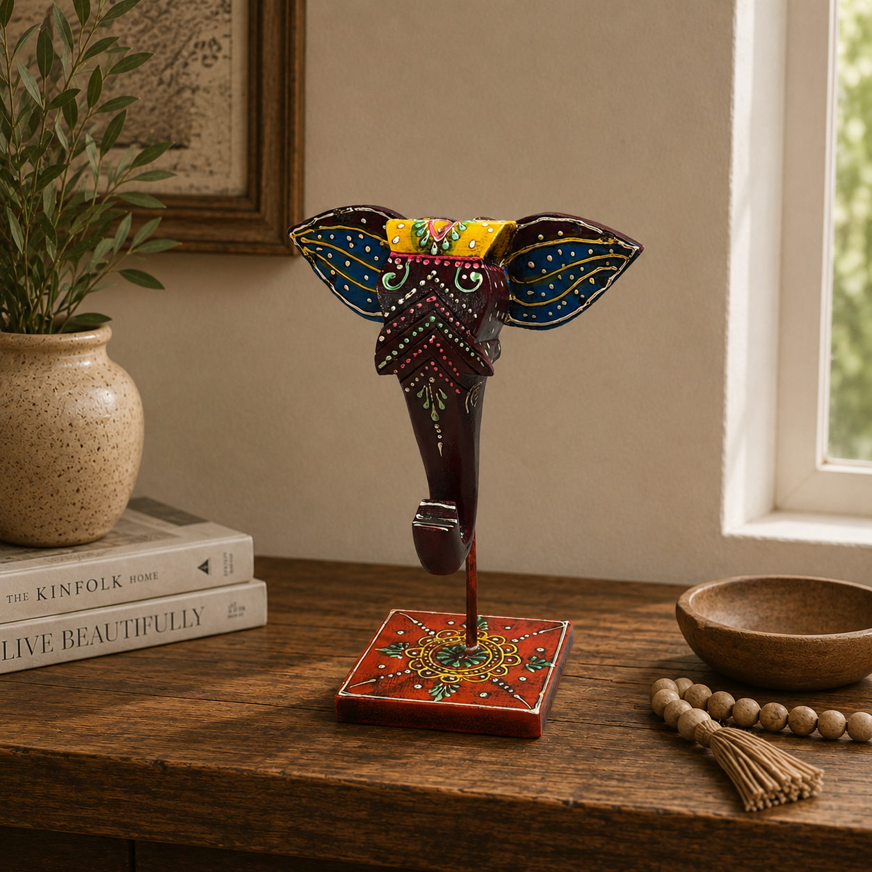Figura Decorativa Cabeza de Elefante Artesanal Rajasthan - BOUTIQUEDELAINDIA