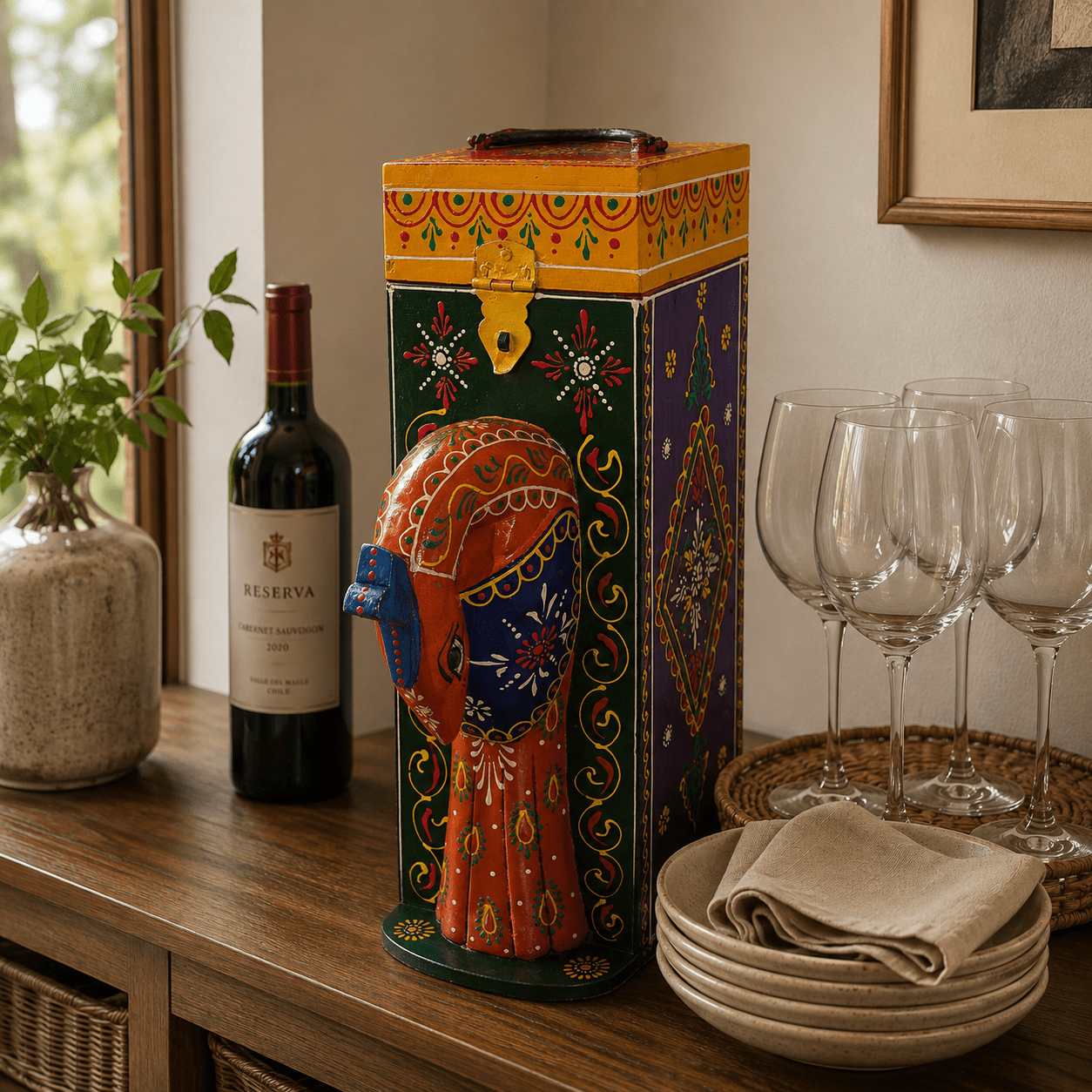 Portavino Artesanal Loro Rajasthan - BOUTIQUEDELAINDIA
